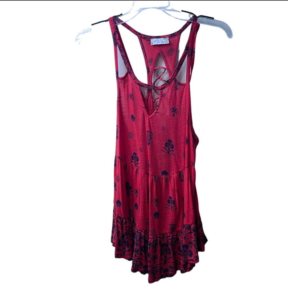 Free People Red Floral Tank Top XS
